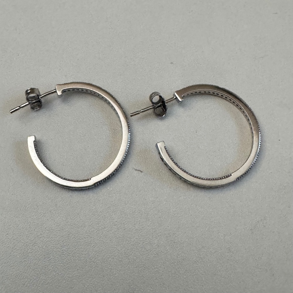 Sterling Silver 925 Inside Out Pave Cubic Zirconia Hoop Earrings CZ